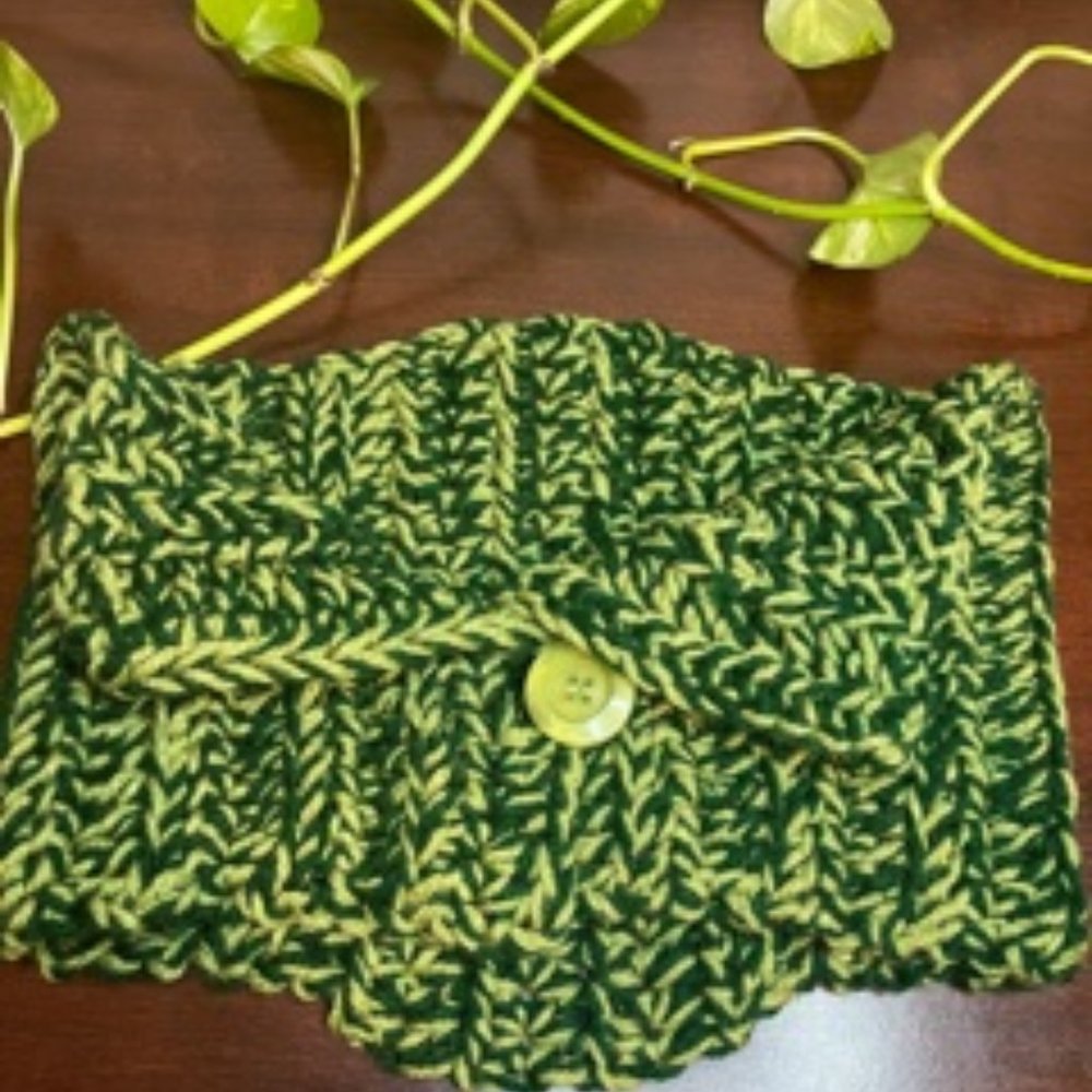 Handmade Neck Warmer Shades of Green button front